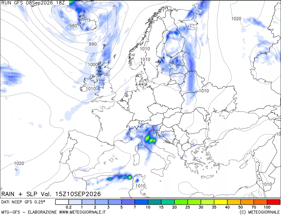 mappa Precipitazioni e pressione SLM