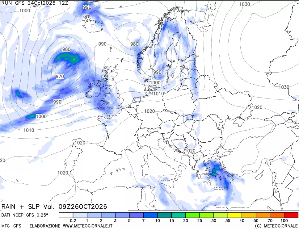 mappa Precipitazioni e pressione SLM