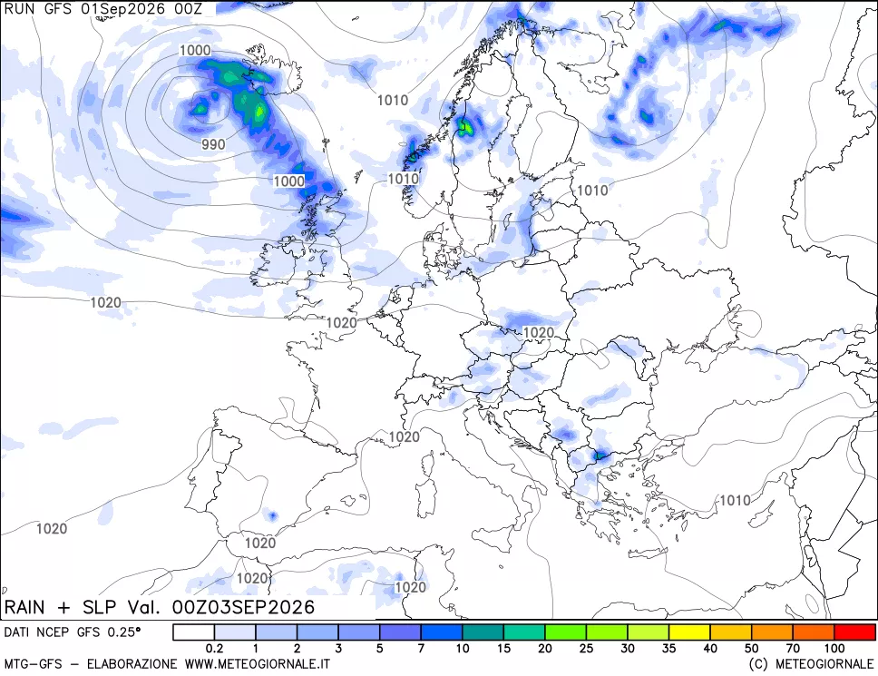 mappa Precipitazioni e pressione SLM