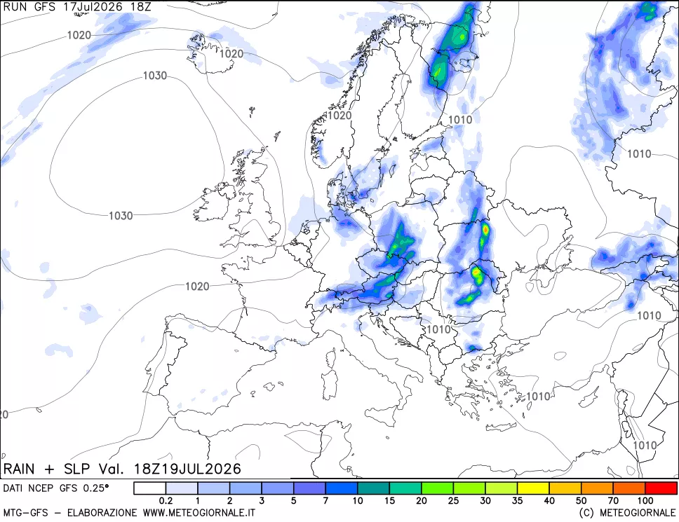 mappa Precipitazioni e pressione SLM
