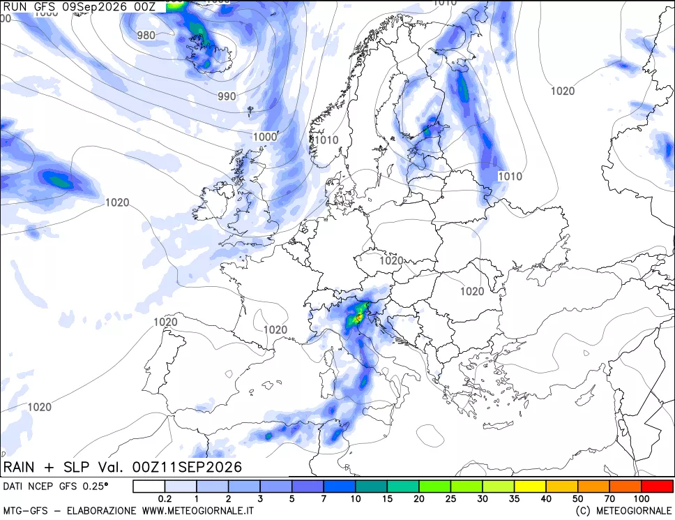 mappa Precipitazioni e pressione SLM