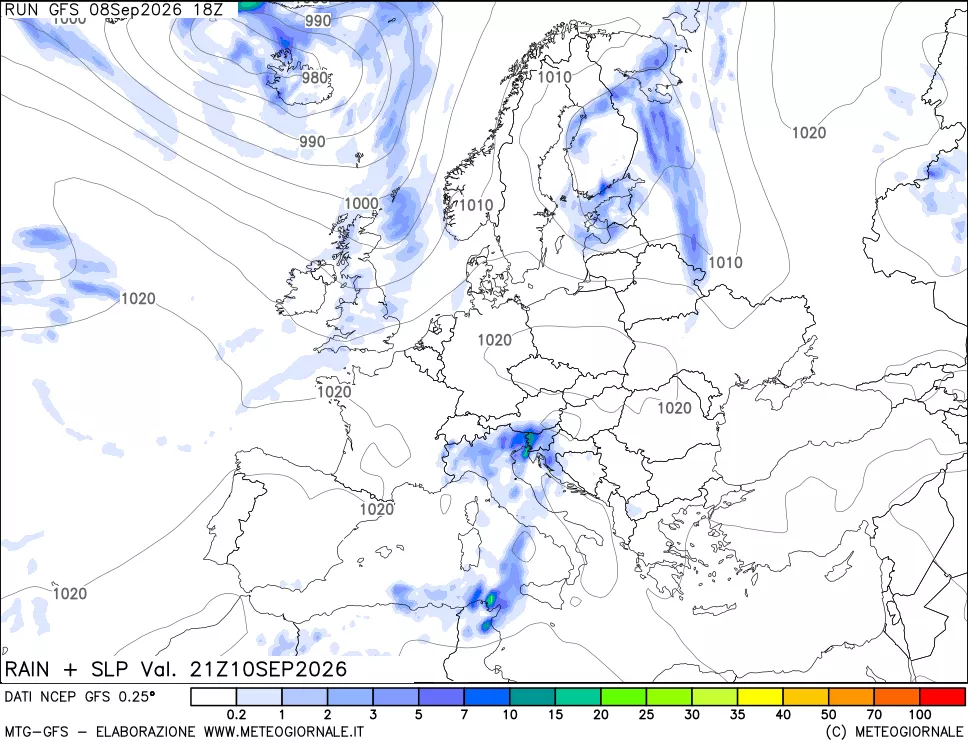 mappa Precipitazioni e pressione SLM