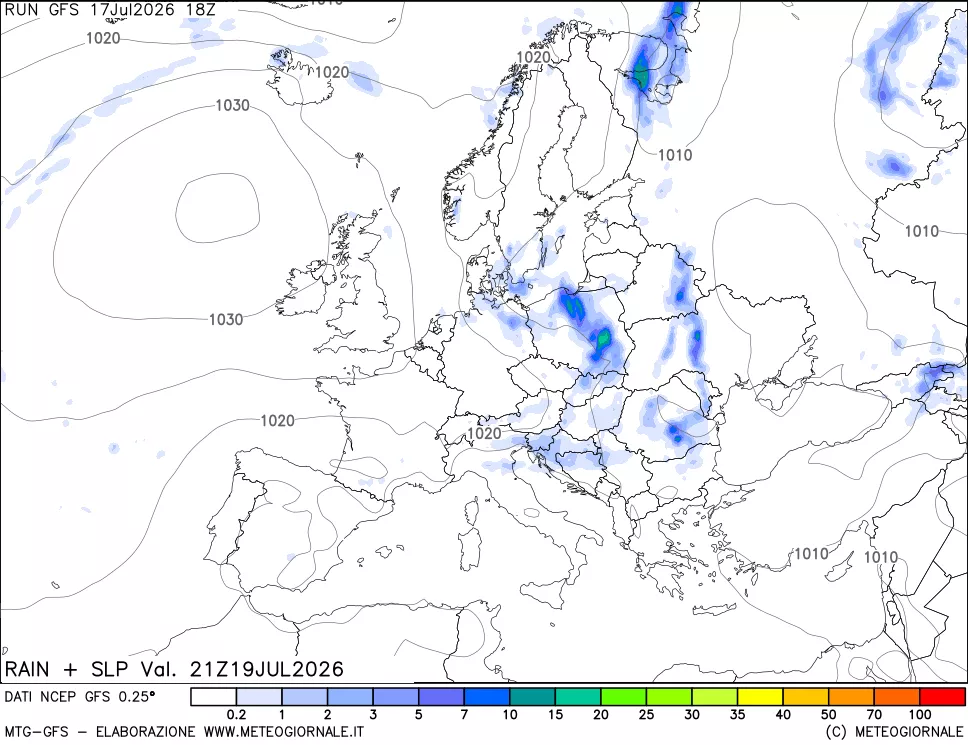 mappa Precipitazioni e pressione SLM