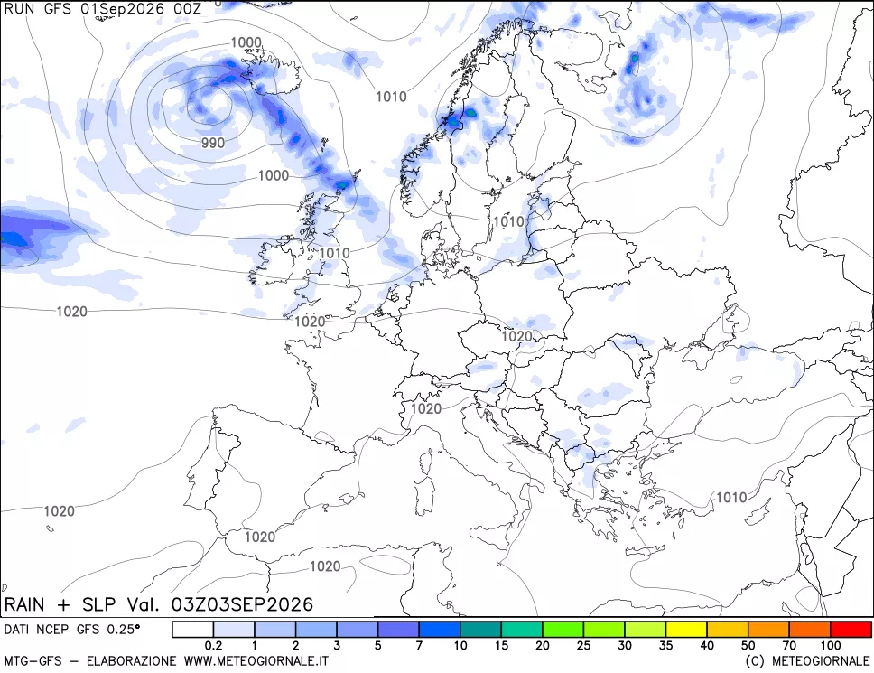 mappa Precipitazioni e pressione SLM