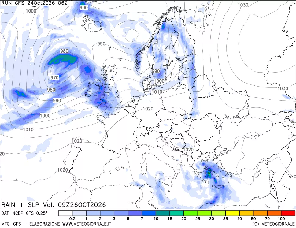 mappa Precipitazioni e pressione SLM