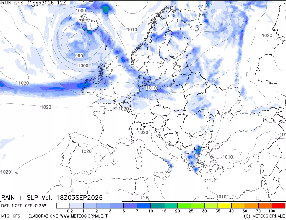 mappa Precipitazioni e pressione SLM