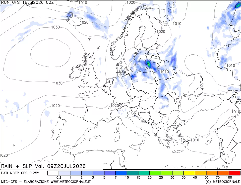 mappa Precipitazioni e pressione SLM