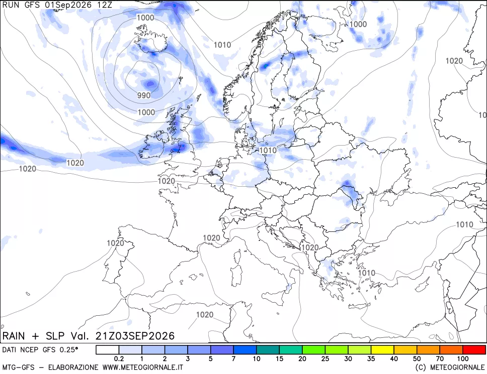 mappa Precipitazioni e pressione SLM