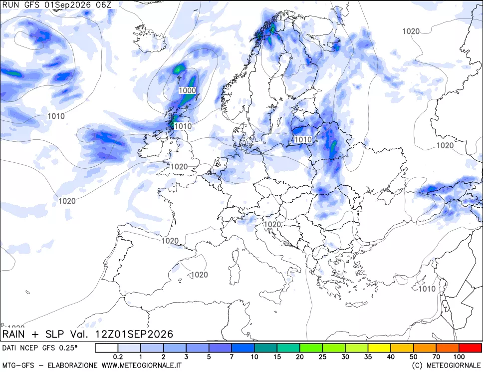 mappa Precipitazioni e pressione SLM