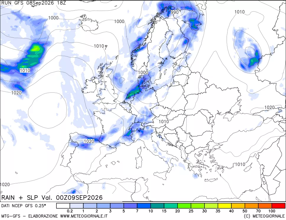 mappa Precipitazioni e pressione SLM
