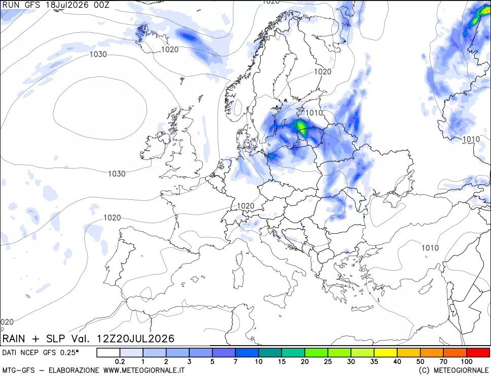 mappa Precipitazioni e pressione SLM