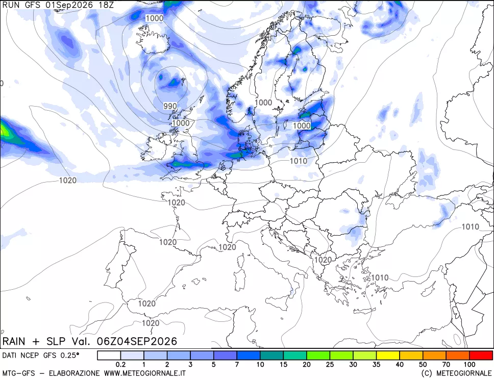 mappa Precipitazioni e pressione SLM
