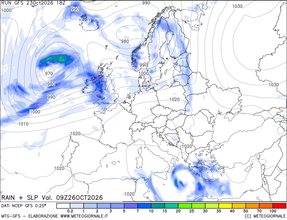 mappa Precipitazioni e pressione SLM