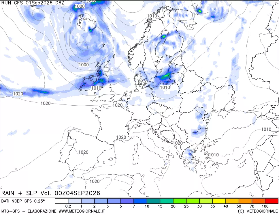 mappa Precipitazioni e pressione SLM