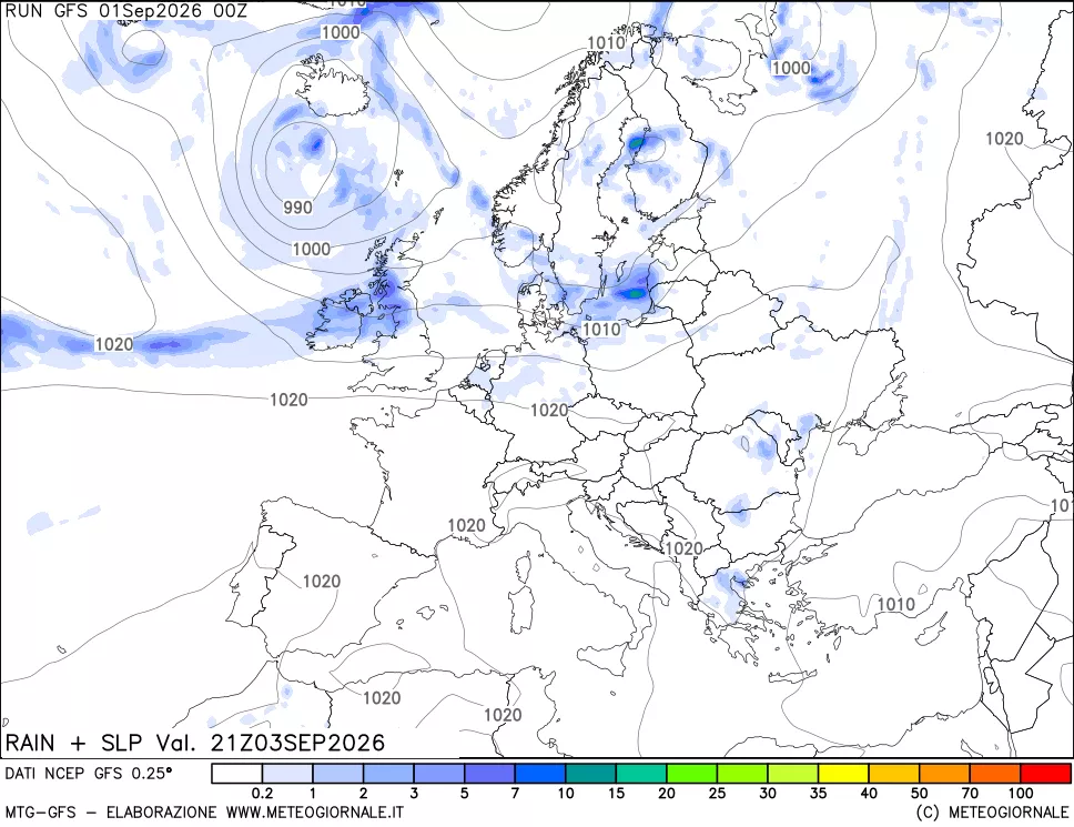 mappa Precipitazioni e pressione SLM