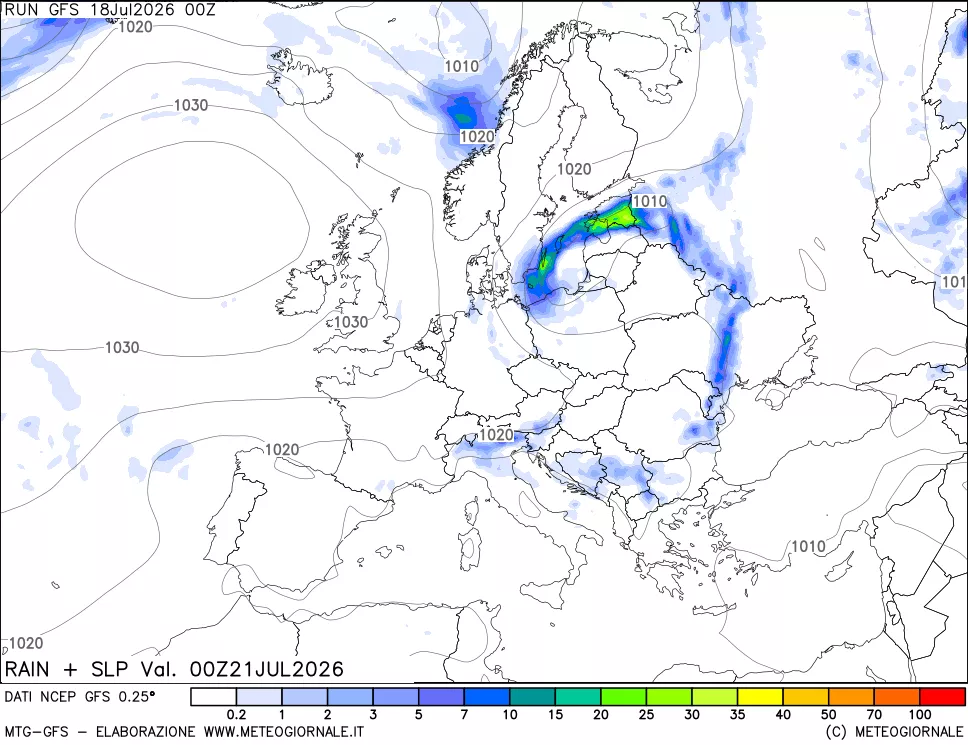 mappa Precipitazioni e pressione SLM