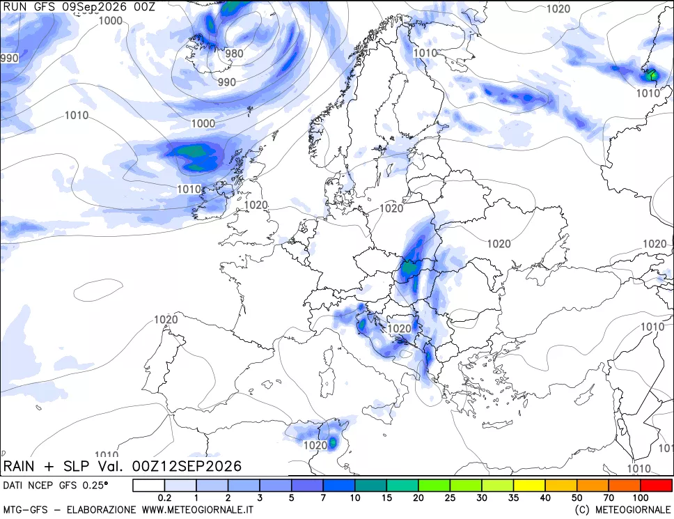 mappa Precipitazioni e pressione SLM