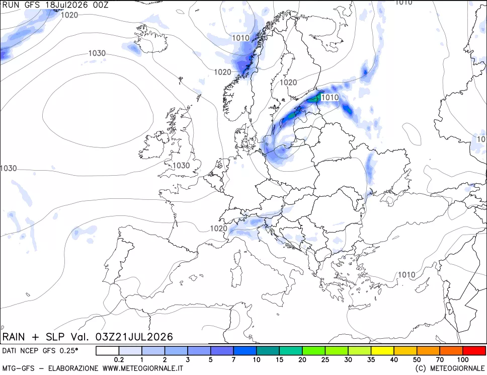 mappa Precipitazioni e pressione SLM