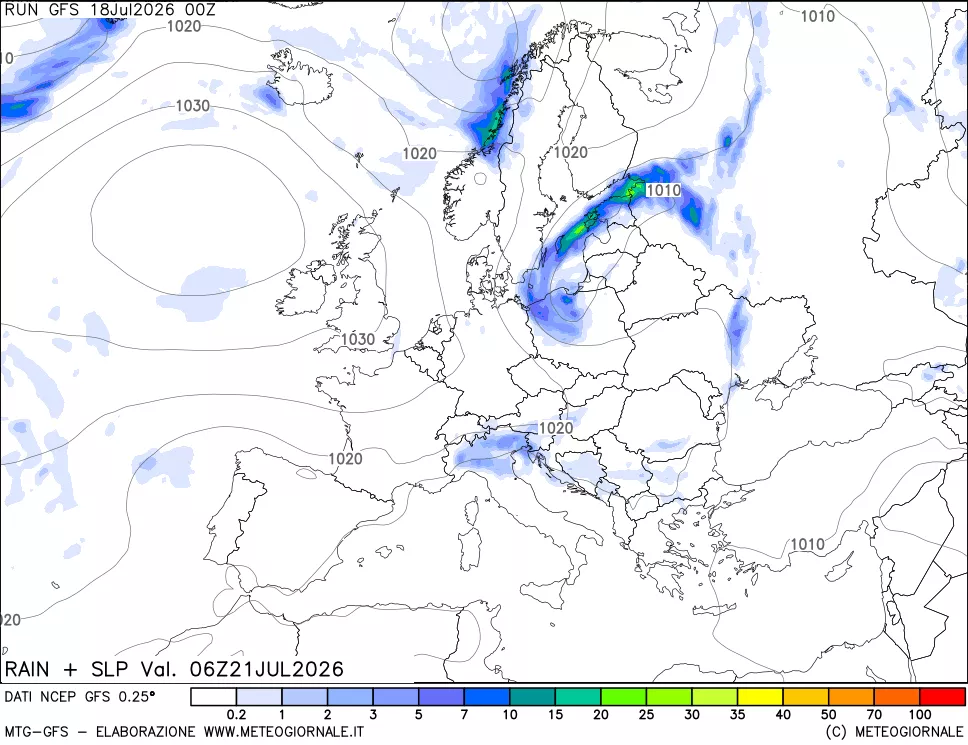 mappa Precipitazioni e pressione SLM