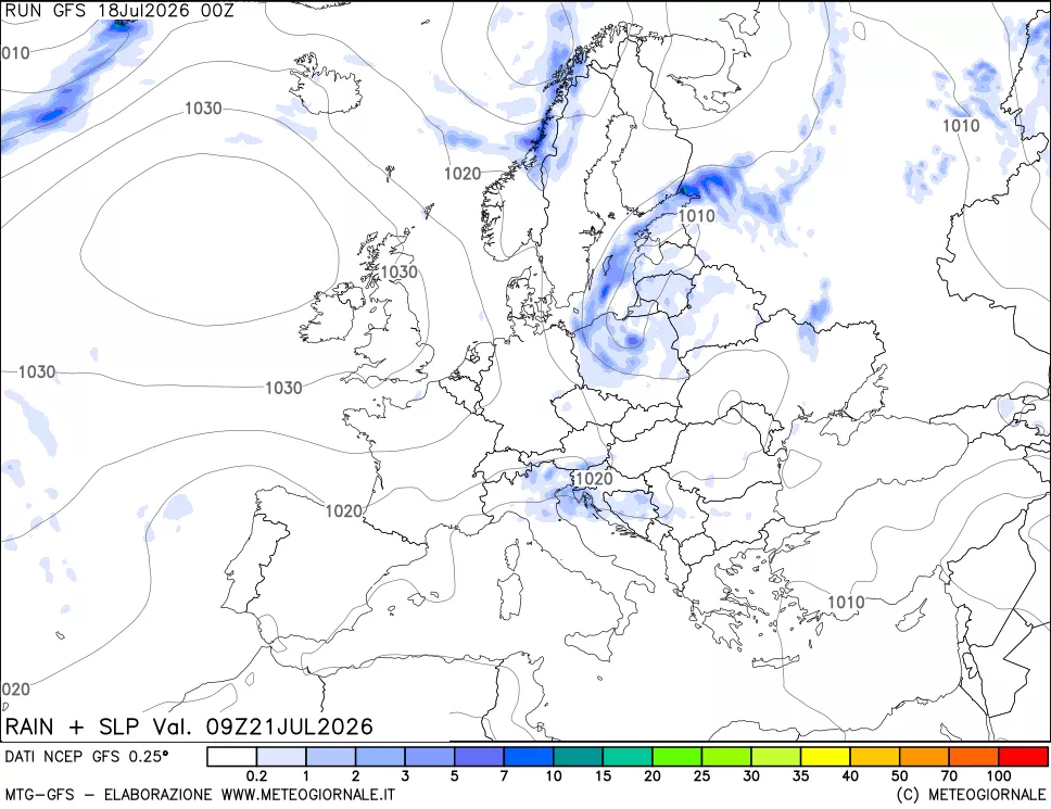 mappa Precipitazioni e pressione SLM