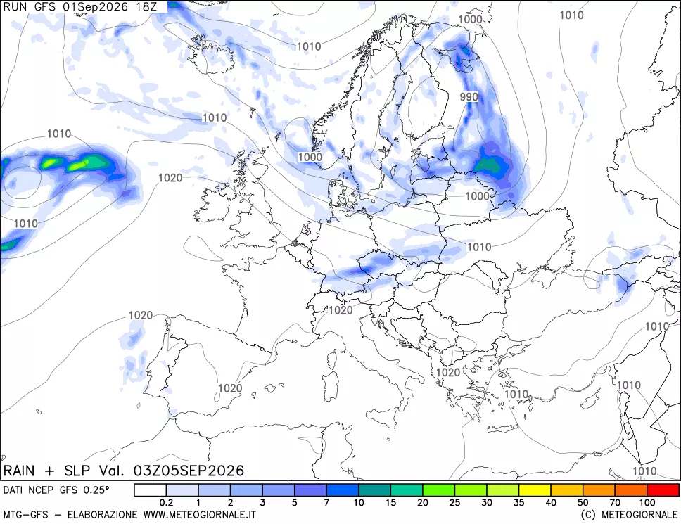 mappa Precipitazioni e pressione SLM