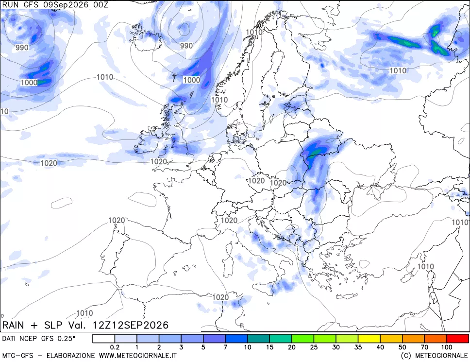 mappa Precipitazioni e pressione SLM
