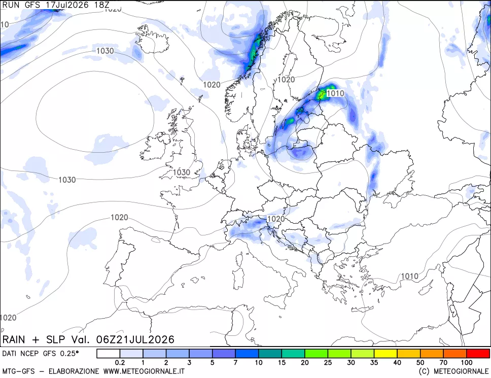mappa Precipitazioni e pressione SLM
