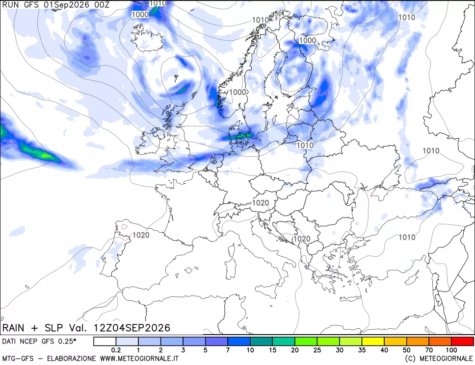 mappa Precipitazioni e pressione SLM