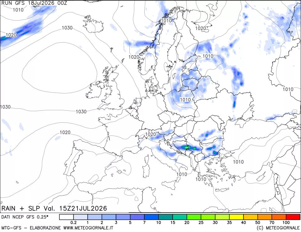 mappa Precipitazioni e pressione SLM