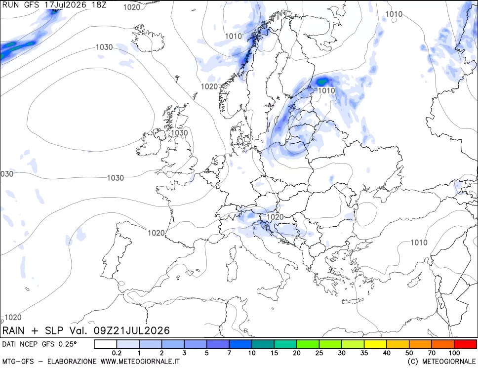 mappa Precipitazioni e pressione SLM