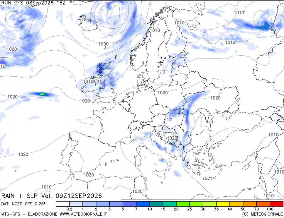 mappa Precipitazioni e pressione SLM
