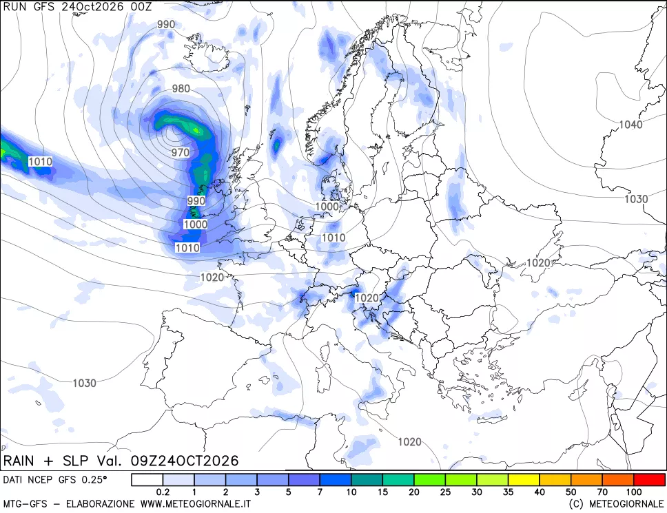 mappa Precipitazioni e pressione SLM