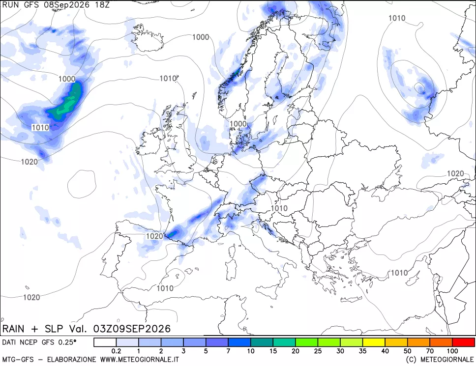 mappa Precipitazioni e pressione SLM