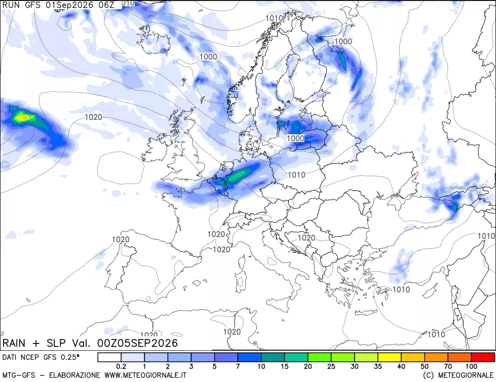 mappa Precipitazioni e pressione SLM