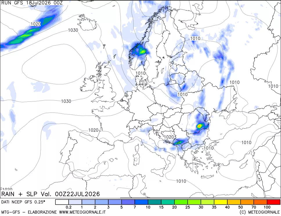 mappa Precipitazioni e pressione SLM