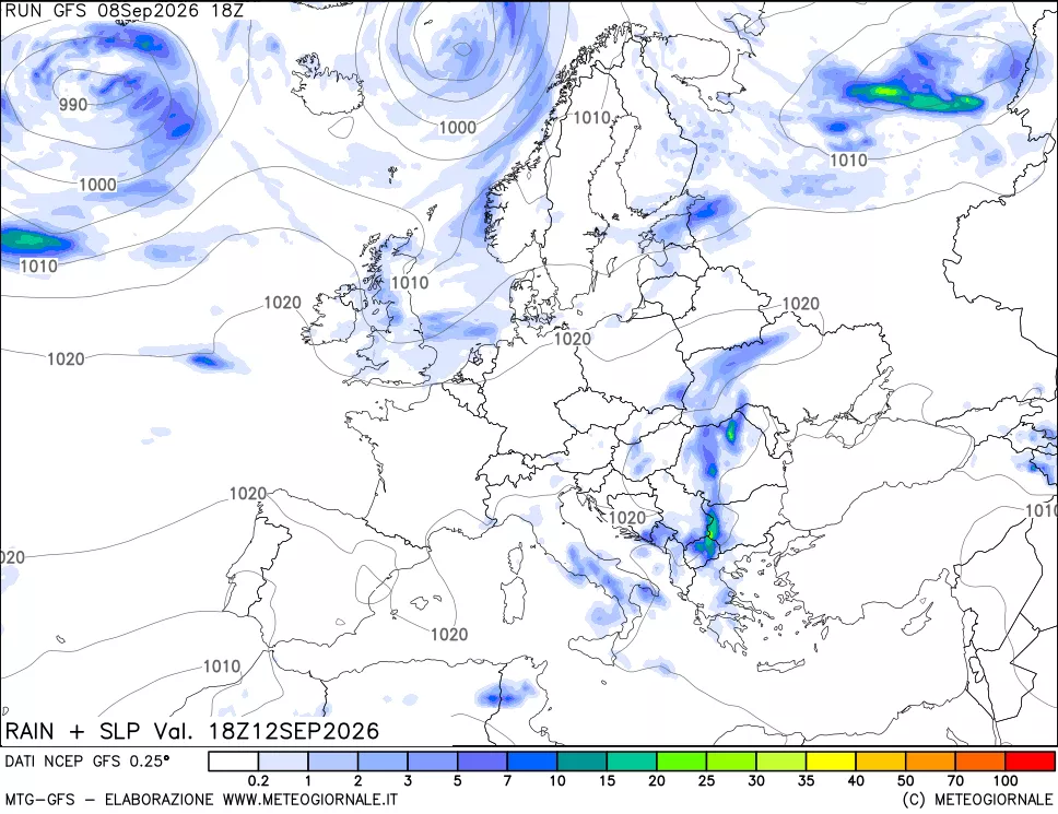 mappa Precipitazioni e pressione SLM