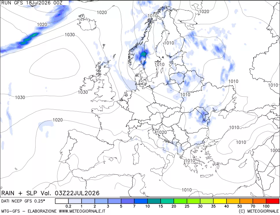 mappa Precipitazioni e pressione SLM