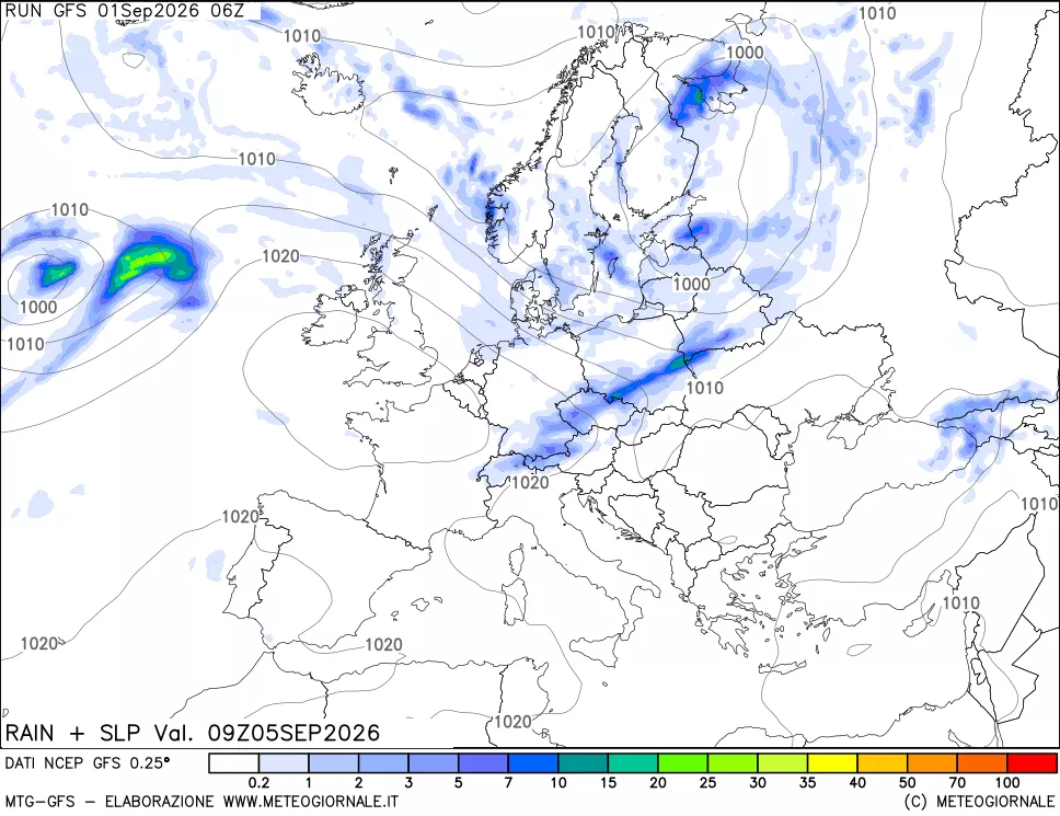 mappa Precipitazioni e pressione SLM