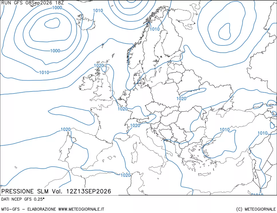 mappa Pressione sul livello del mare
