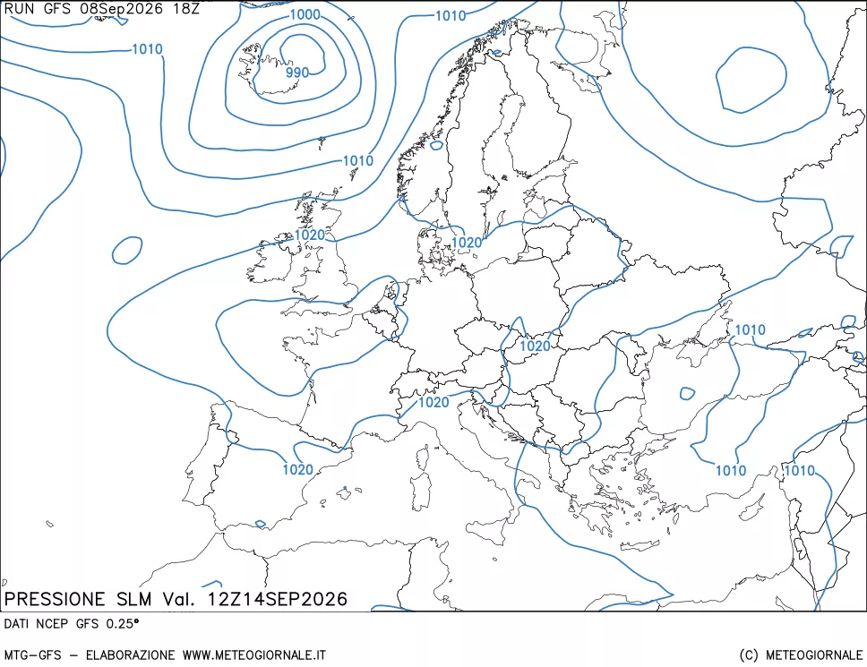 mappa Pressione sul livello del mare