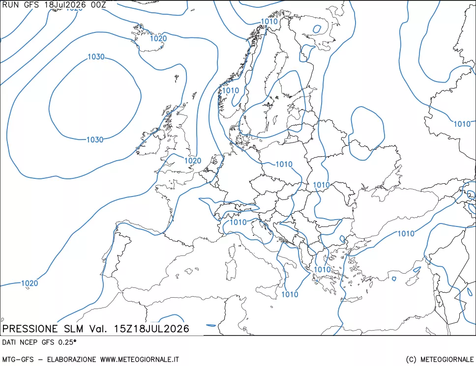 mappa Pressione sul livello del mare