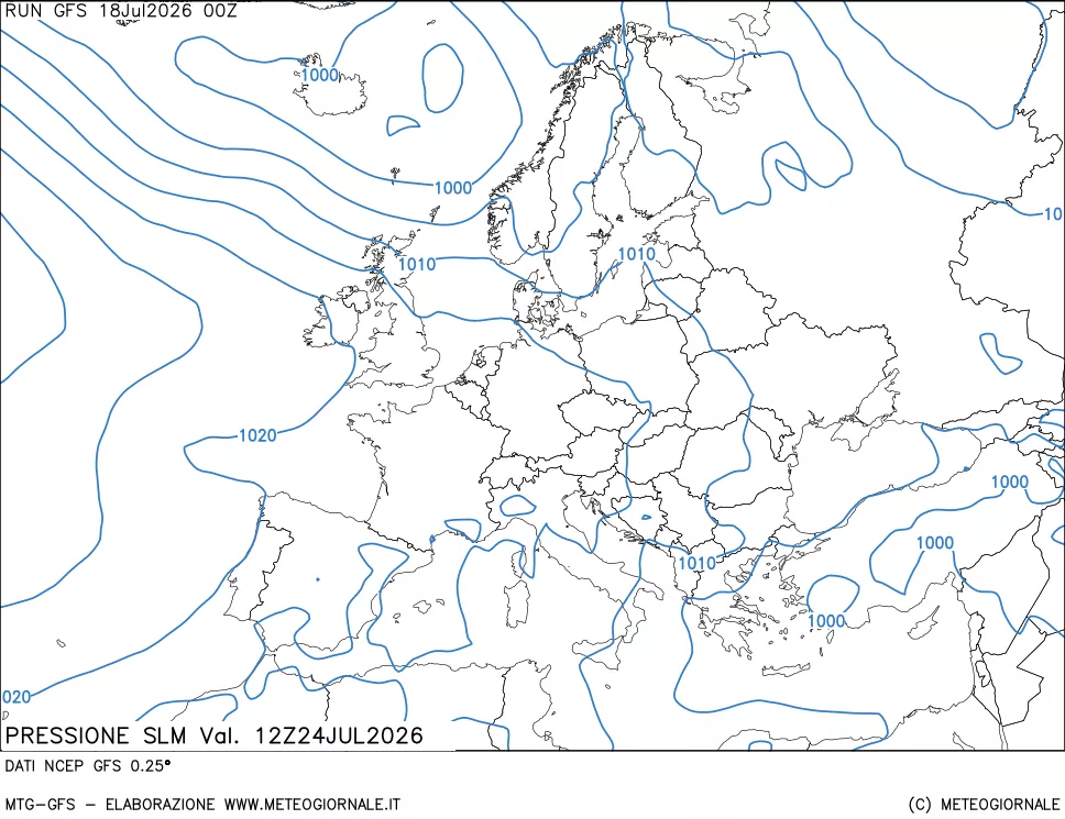 mappa Pressione sul livello del mare
