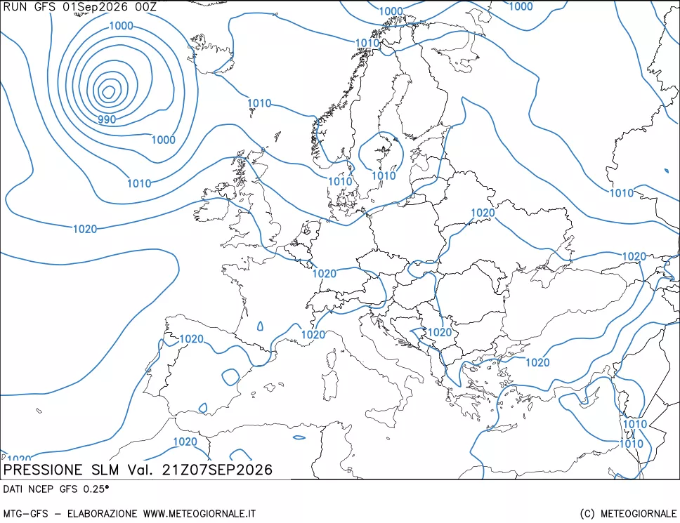 mappa Pressione sul livello del mare