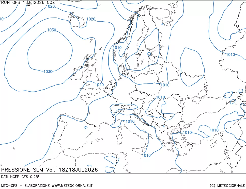 mappa Pressione sul livello del mare