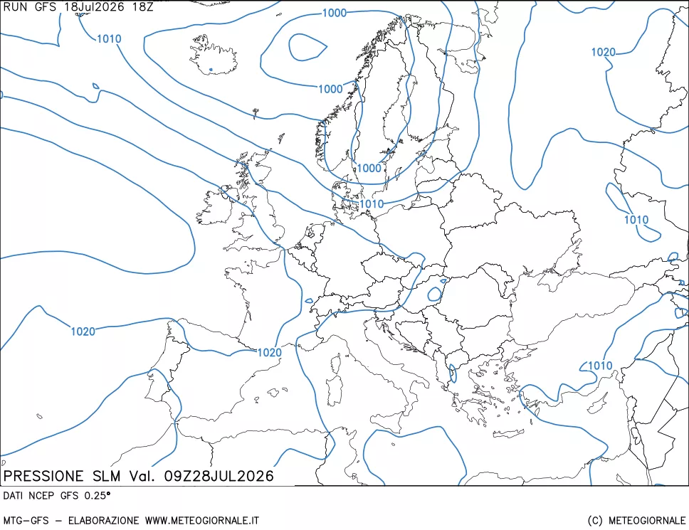 mappa Pressione sul livello del mare
