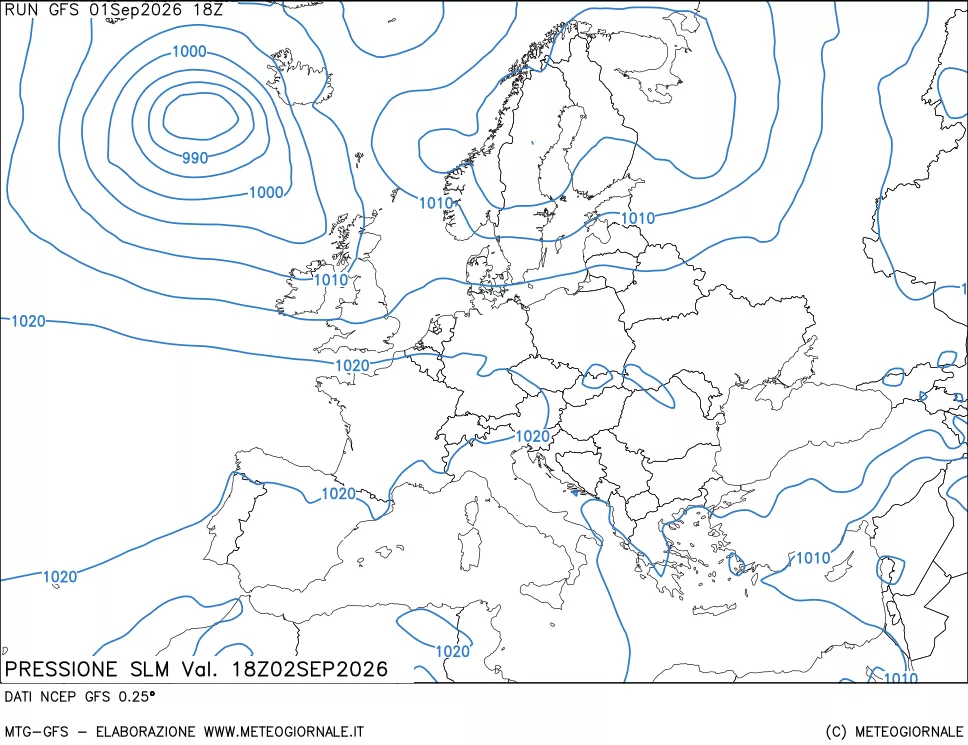 mappa Pressione sul livello del mare