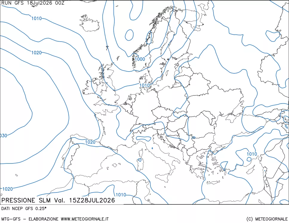 mappa Pressione sul livello del mare