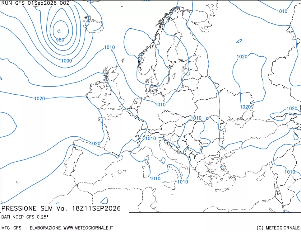 mappa Pressione sul livello del mare