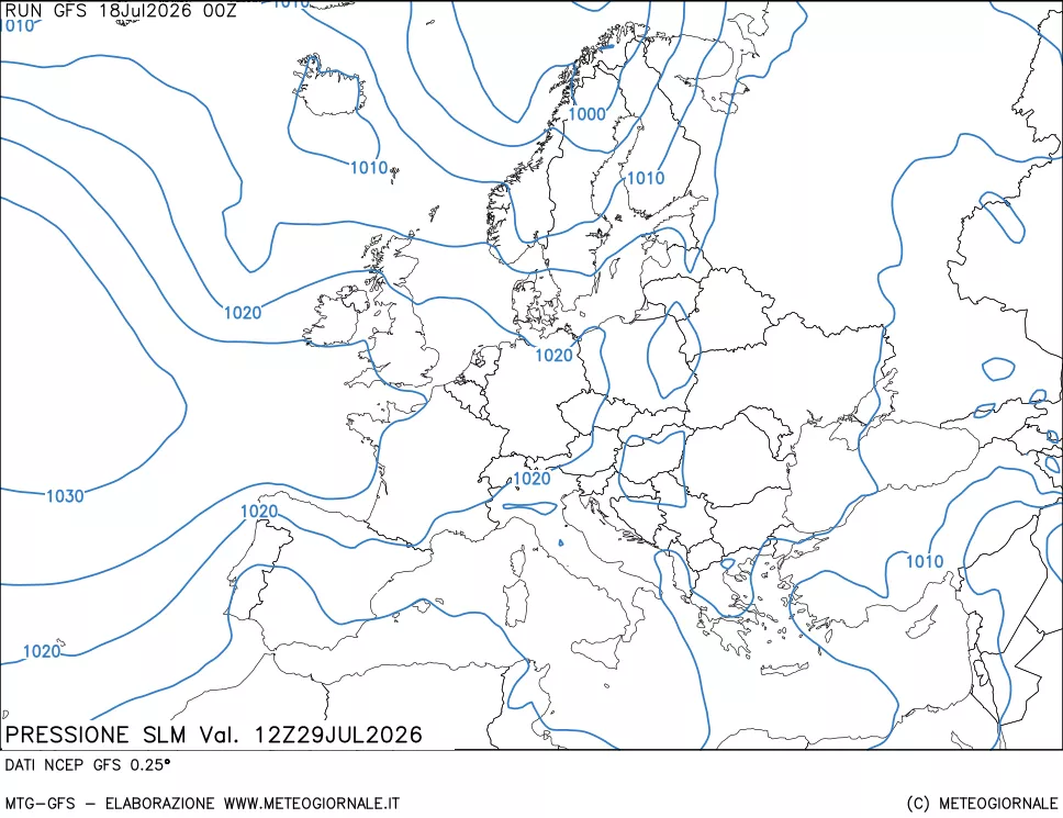 mappa Pressione sul livello del mare