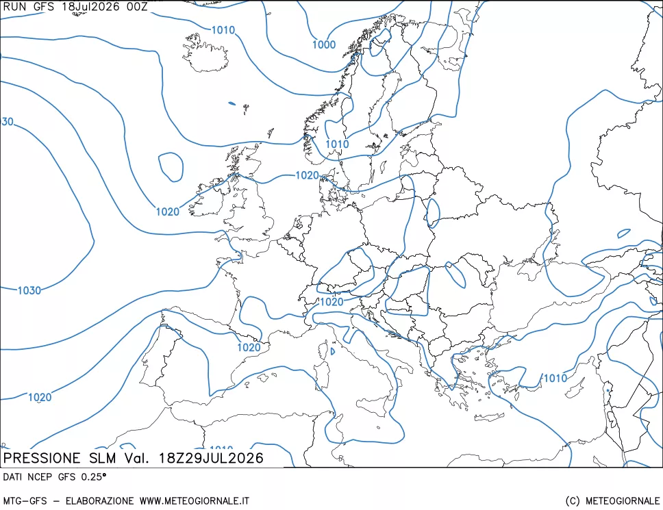 mappa Pressione sul livello del mare